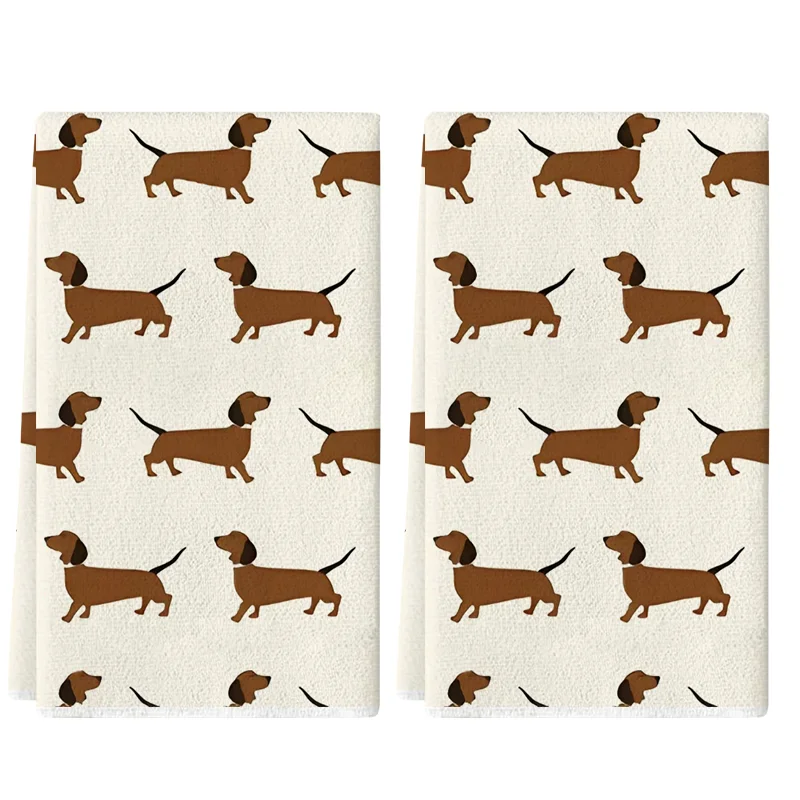2Pcs, Dachshund Print Kitchen Towels, 40Cm*60Cm Towel Set, Super Absorbent Soft Cleaning Cloth, Cooking and Baking Tea Towel, Hand Towel, Cleaning Cloth, Dishcloth, Kitchen Decoration, Living Room Decorations, Kitchen Essentials, Home Essentials