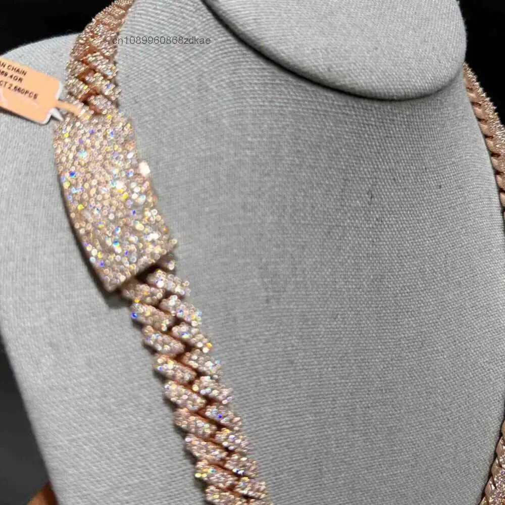 Luxury High Quality 14mm 250 Grms Miami Cuban Chain Iced Out Chain Ready to Ship 10k Rose Gold Vvs Lab Grown Diamond Chain Cuban