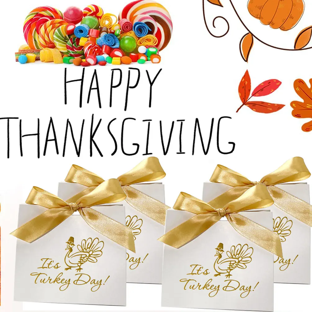 

It's Turkey Day Gift Boxes Paper Bakery Candy Boxes with Ribbon Goodie Thanksgiving Party Treat Goody Boxes for Candy Chocolate