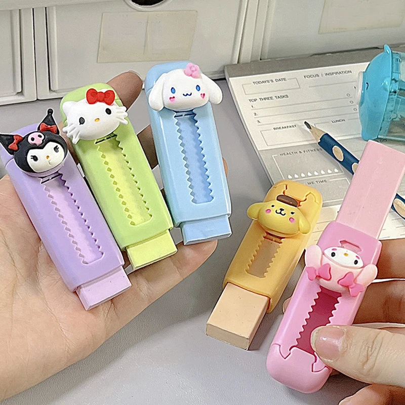 Mignon Sanurgente Hello Kitty Push-rib Gomme, Scalable Cartoon Gomme, Sanurgente Kuromi Cinnamoroll Gomme, Étudiant Récompense Staacquering Cadeau