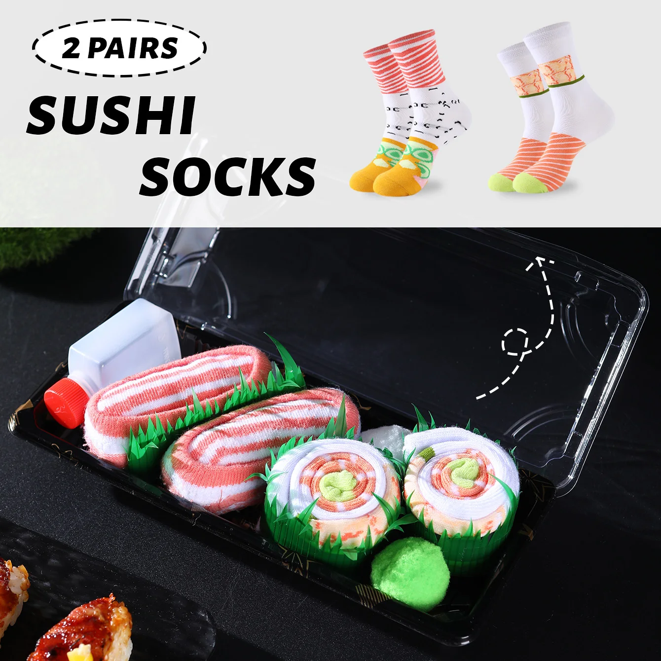 2 pairs of unisex mid-calf socks in a novelty and interesting salmon-themed gift box, creative socks with a fashionable and trendy style, comfortable and breathable, suitable for parties, casual wear, Valentine's Day, Halloween, birthdays, Christmas, New Year, Thanksgiving, autumn and winter, all-season styles, creative gift box