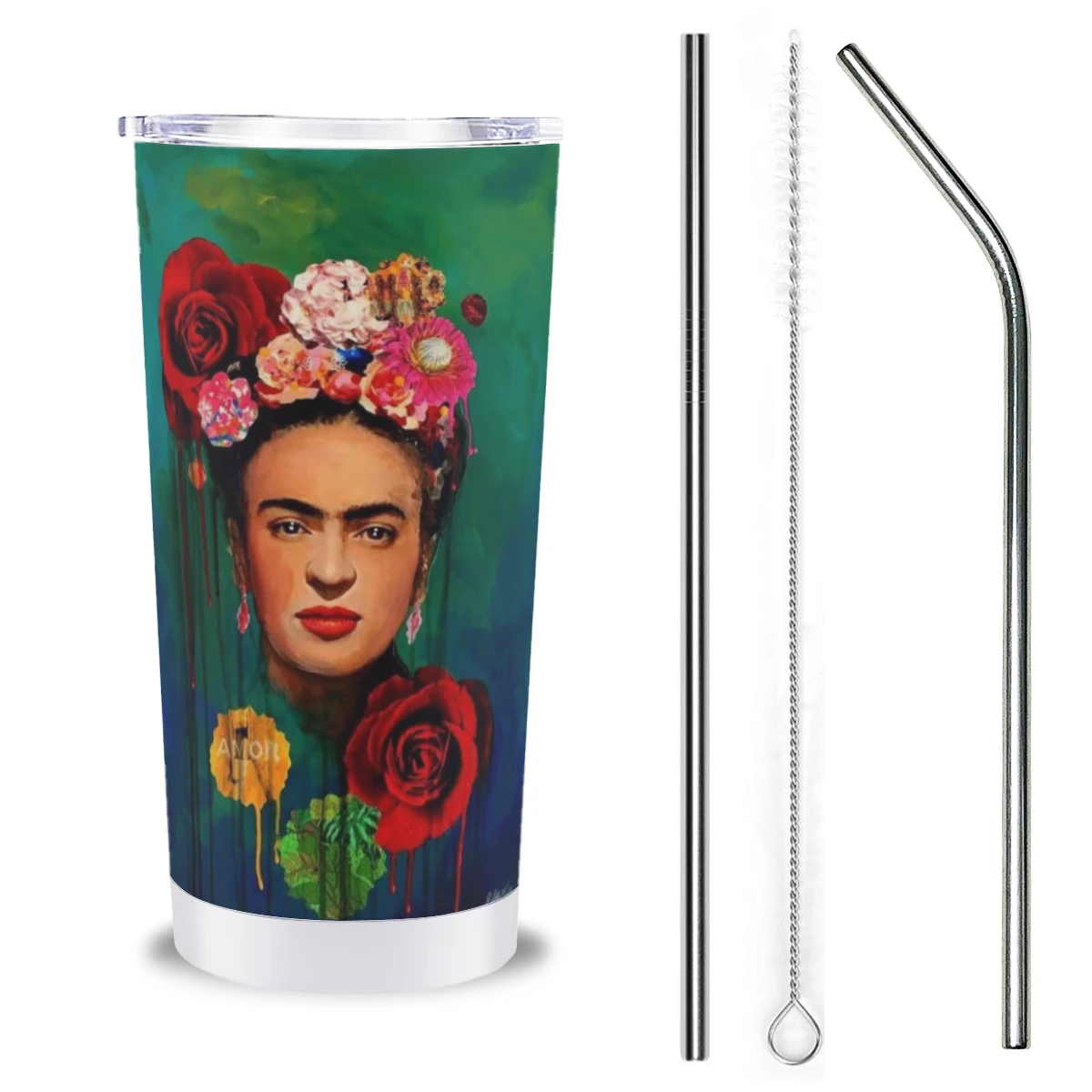 

Car Travel Mugs Frida Floral (Green) Stainless Steel 304 Tumbler Water Bottle 20oz/600ml