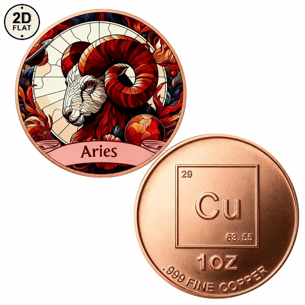 1pc Aries Ram Zodiac 1oz .999 Fine Copper Commemorative Coin Twelve Constellation Collectible Medal Astrology Souvenir Gifts