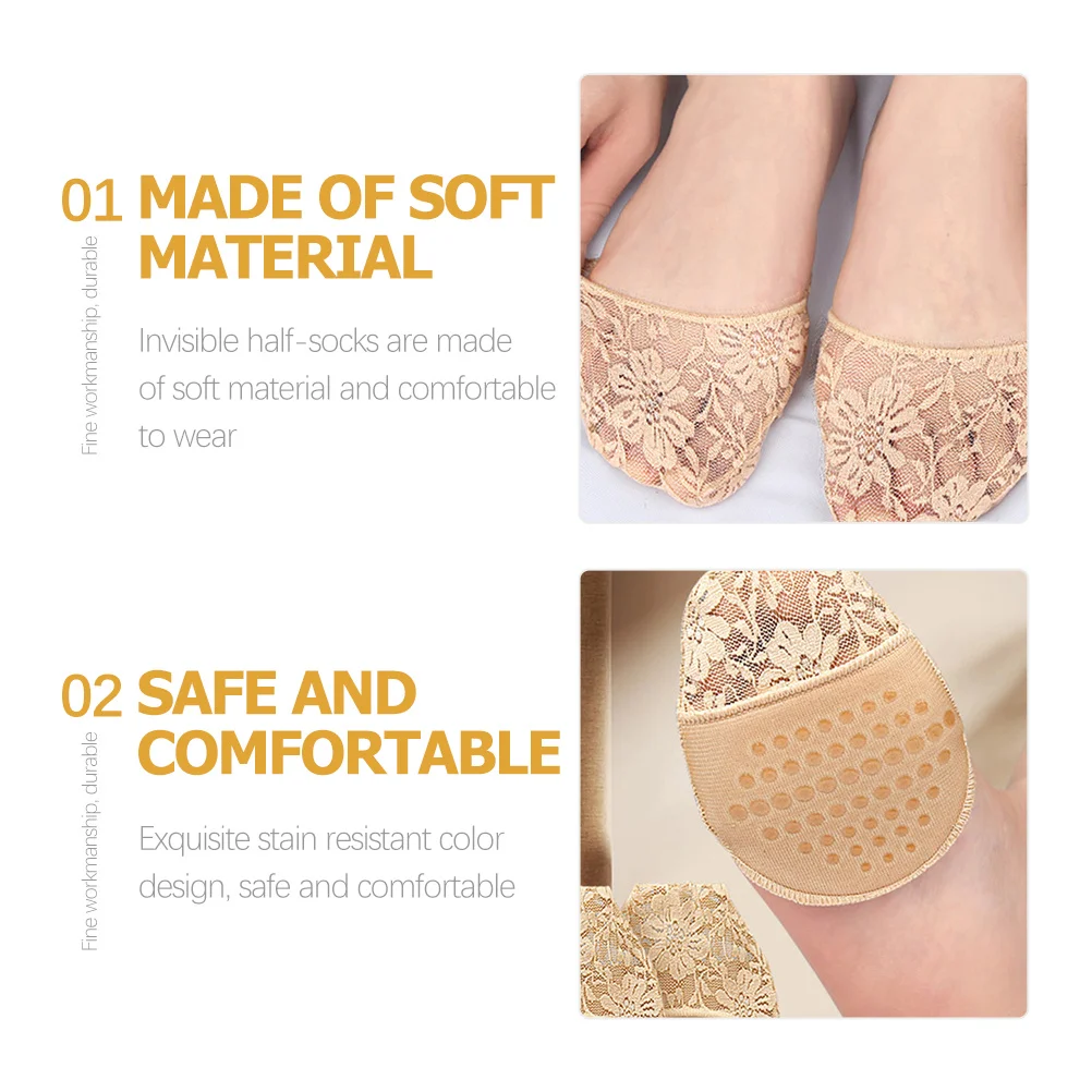 

2Pairs High Heel Invisible Socks Comfortable Breathable Half Palm Socks Anti-Skid Wear-Resistant Women Invisible Sock