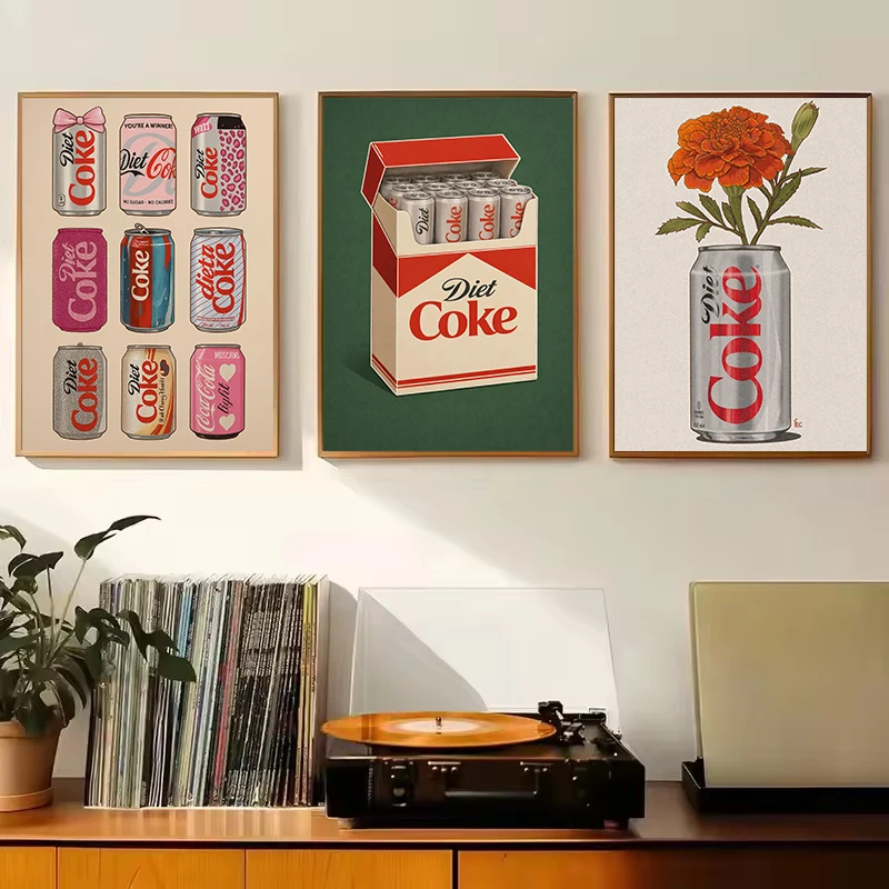 Retro Classic Diet Coke Vintage Soda Can Funny Quotes Aesthetic Poster Canvas Painting Wall Pictures Home Bedroom Decor