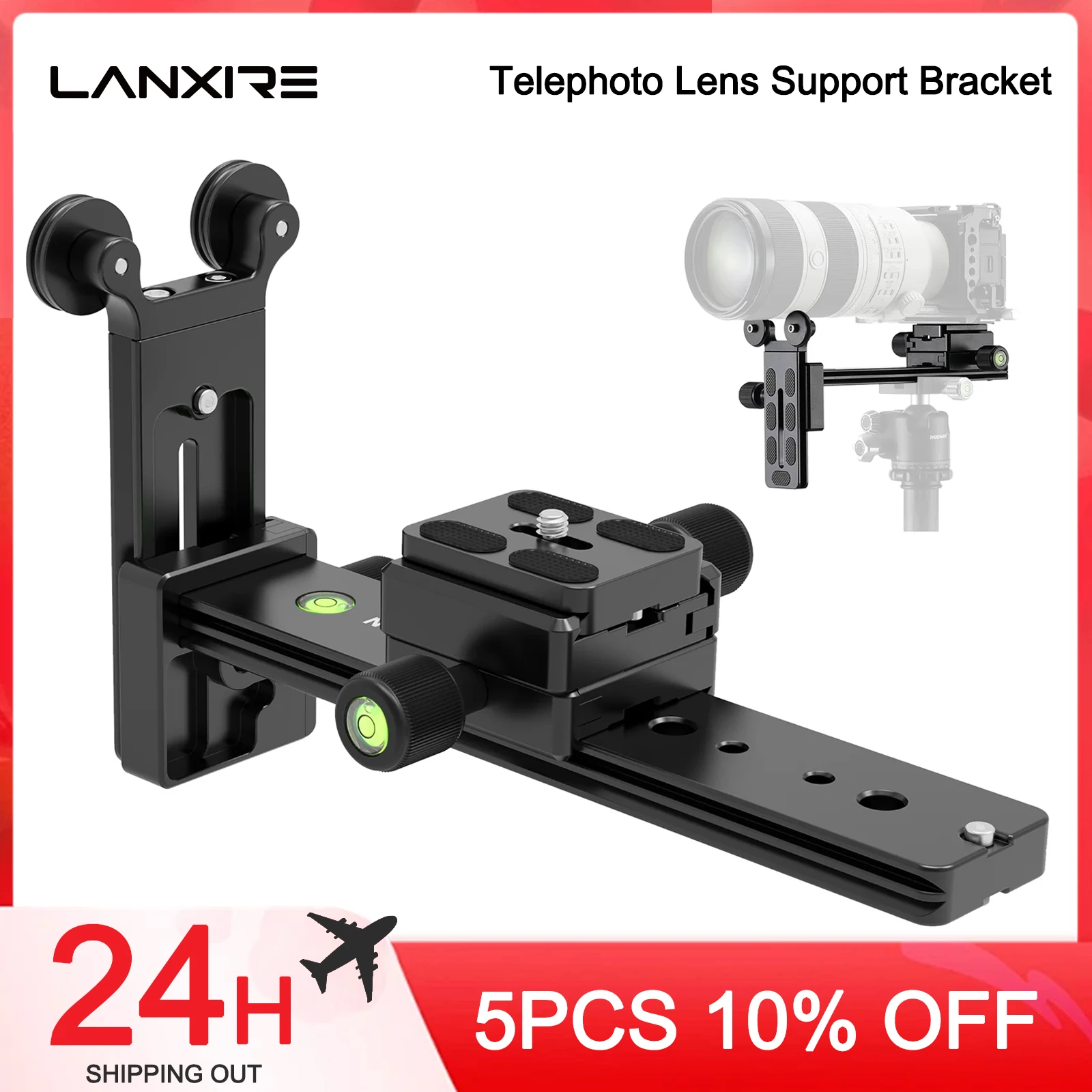 

Lanxire Telephoto Lens Support Slow Plate Quick Shoe Long Focus Support with 1/4, 3/8" Screw Thread for Tripod Ball Head DSLR