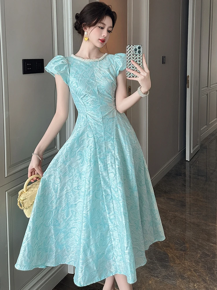 Robe de princesse Style palais français élégant pour femmes, avec poches en perles, plis à la taille, Robe trapèze, Robe de bal, de Banquet
