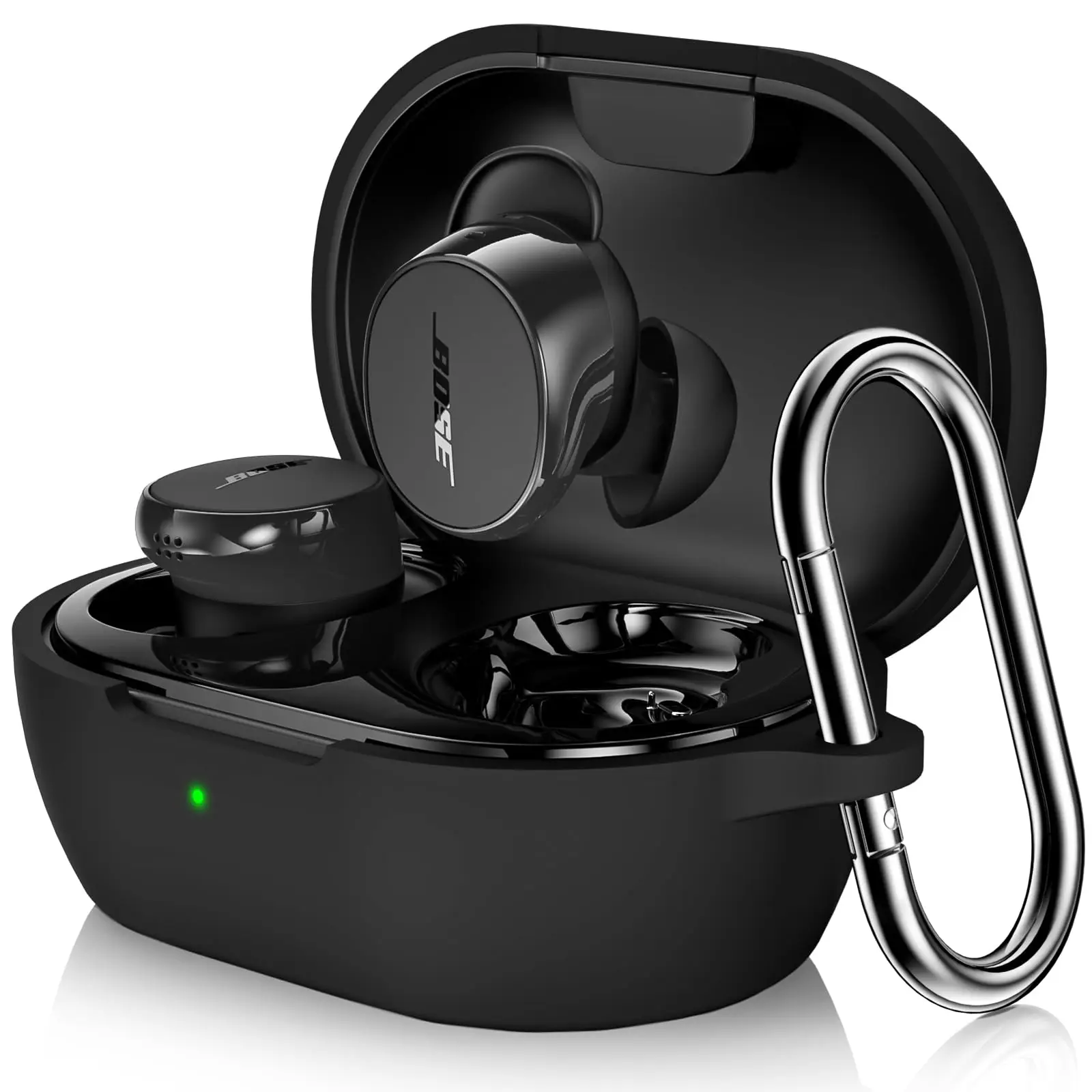 Schutzhülle für Bose New QuietComfort Earbuds 2024, kabellose Kopfhörer, Silikon, stoßfester Schutz, Zubehör mit Karabiner