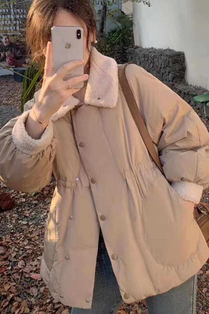 가을/겨울 한국 여성용 다운 재킷 출퇴근용 양털 스플라이싱 캐주얼 재킷