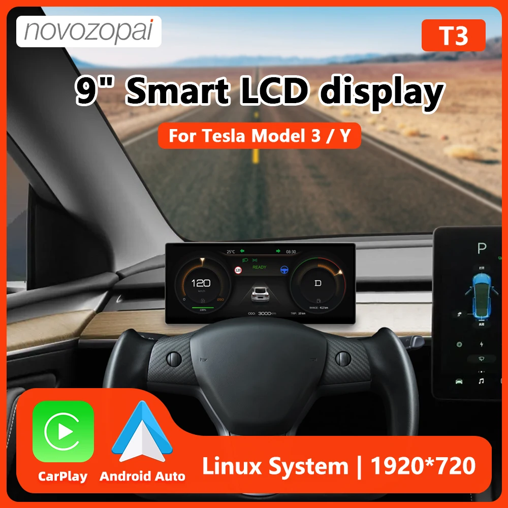 Novozopai T3 9 inch Heads up Display For Tesla Model 3&Y Wireless Carplay & Android Auto Optional Camera