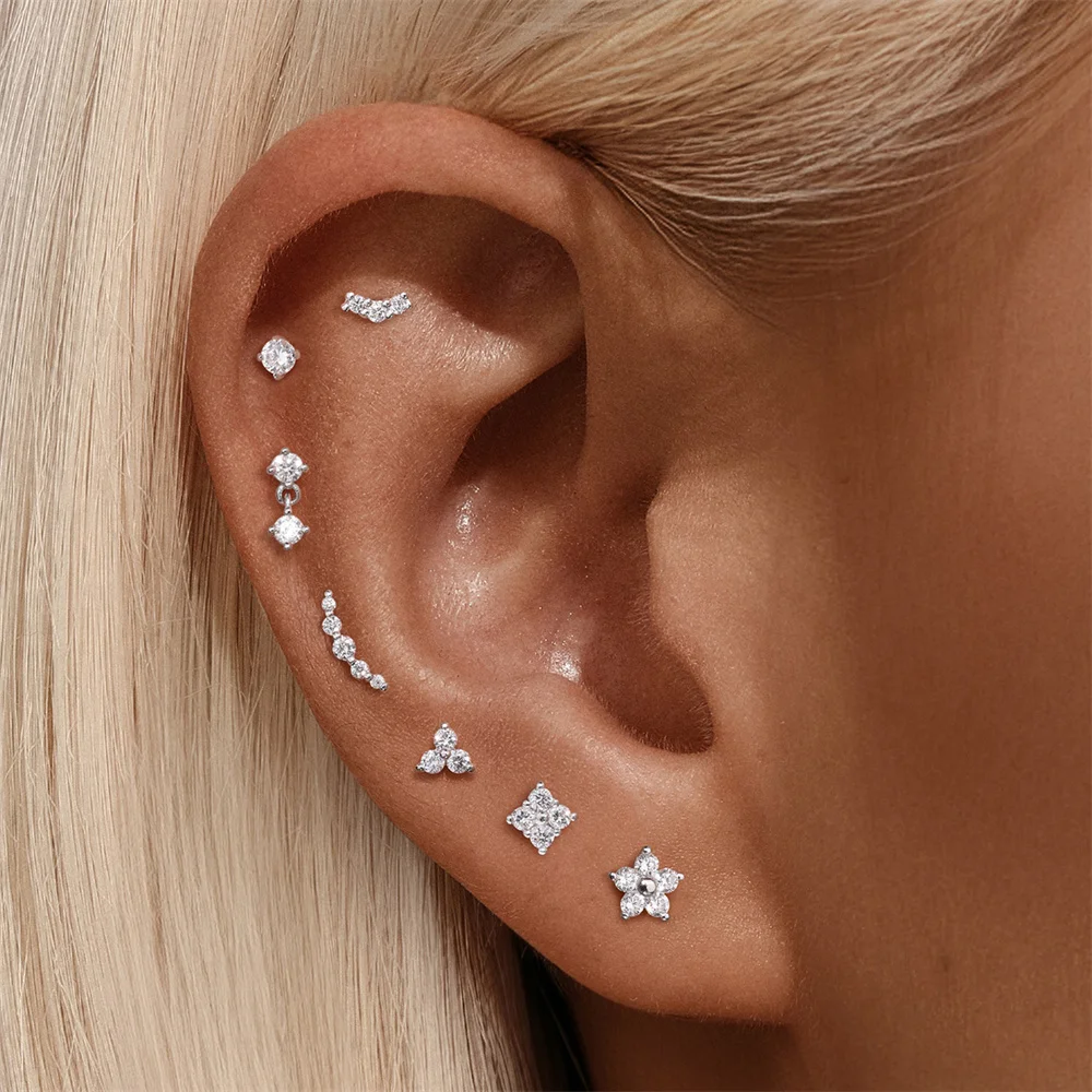 CANNER 1PC S925 Silver Irregular Sparkling Cultivated Diamond Stud Earring for Woman Needle Stud Earrings Exquisite Jewelry Gift