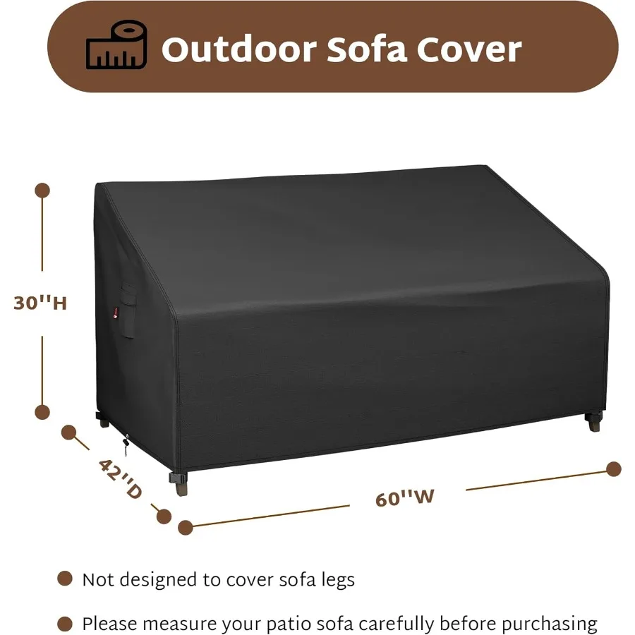 iBirdie Patio Furniture Sofa Covers 60W x 42D x 30H 2-Seater inch Outdoor Waterproof Couch Loveseat Bench Cover Black