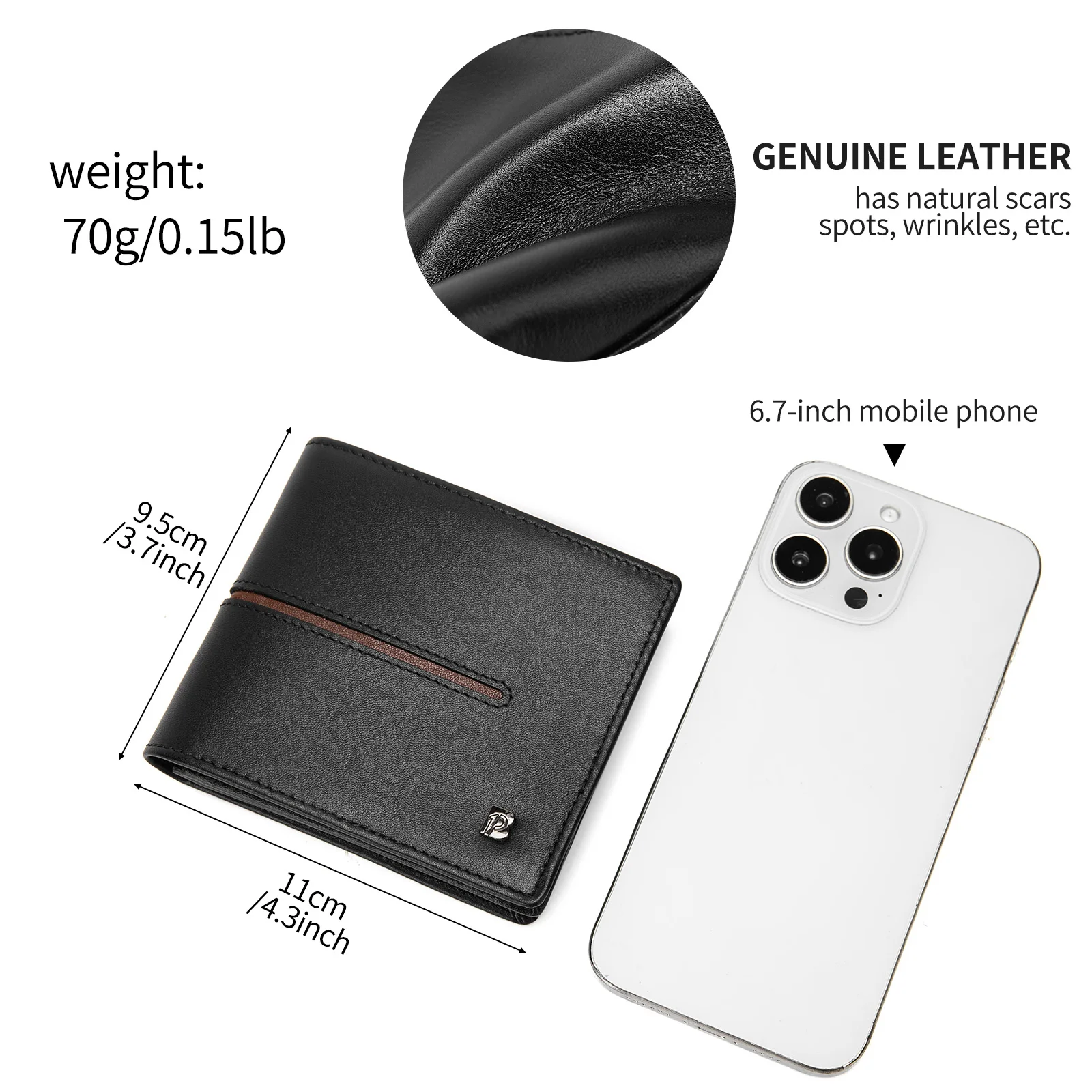 Mens Bifold Wallet Soft Genuine Leather Black Western Secure and Durable Extra Capacity Billfold with Credit Cards slot for gift