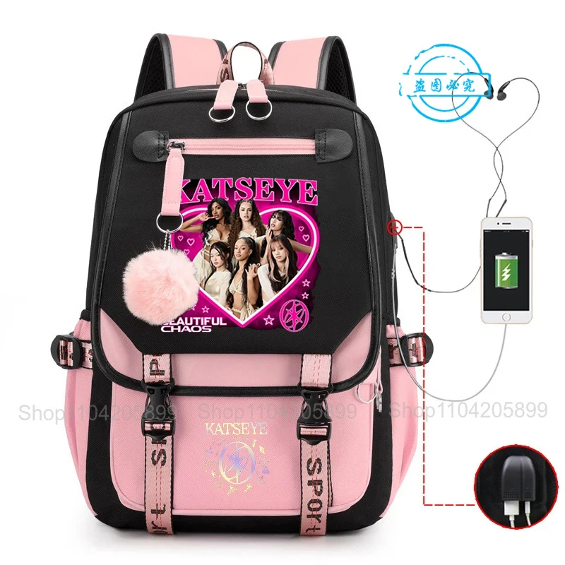 Katseye Backpack Kpop Mochila Boy Girl Schoolbag Daily Travel Bag Capacity Laptop Casual Daypack