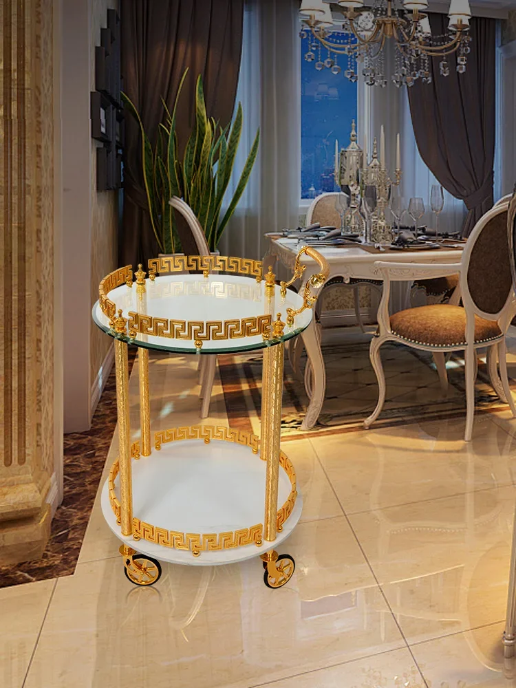 High-End Dining Car Gold-Plated Commercial Drinks Trolley European-Style Business Hotel Metal Dining Car