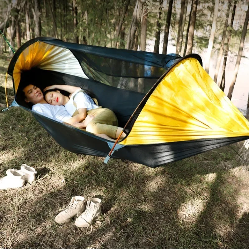 Nylon Fabric Outdoor Camping Hammock Large Space Anti-rollover Mosquito Net Hammocks Wear-resistant 200KG Load-bearing Hammock