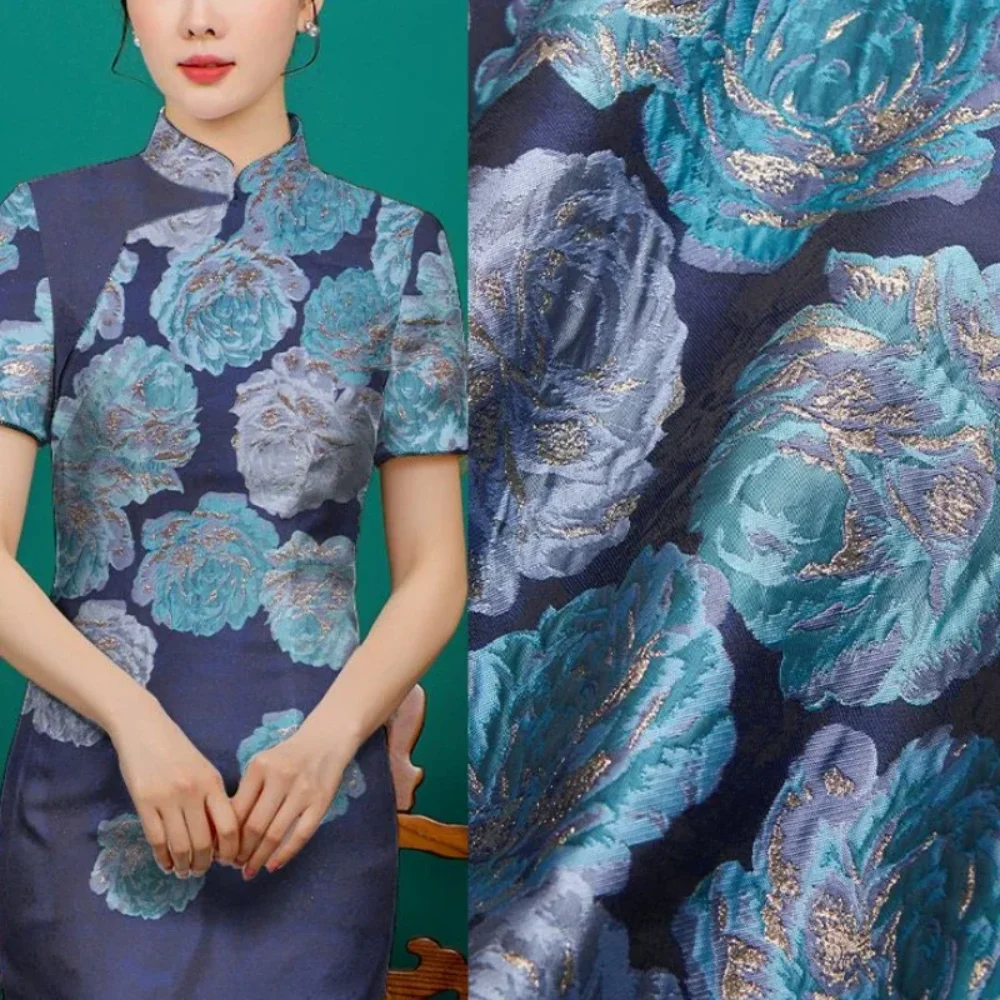 

Золотая линия, жаккардовая ткань с темным узором, весна-осень, платье с большим цветком, одежда, европейский бренд, модный дизайн, оптовая продажа, ткань