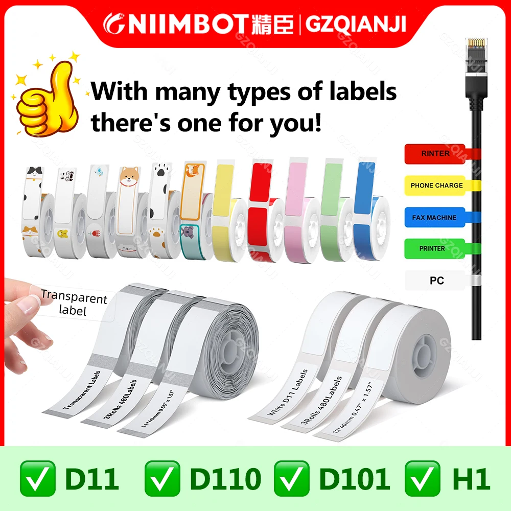 Niimbot D11 D110 D11H D110M Color Sticker Thermal Cabel Label Tag Waterproof Anti-Oil For Mini Portable Printer for Mobile Print