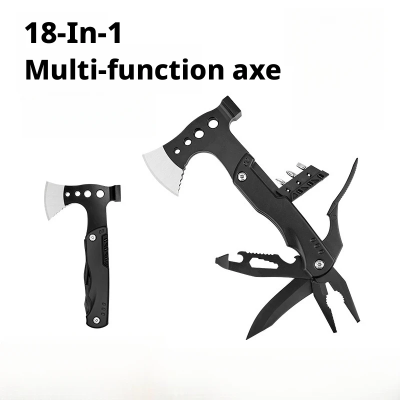 Multi functional portable outdoor axe self-defense equipment 18 in one multi-purpose high hardness survival hammer tool