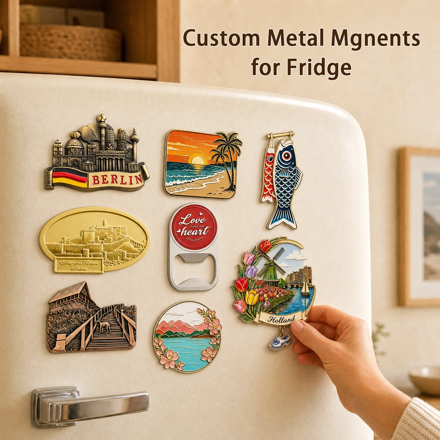 Custom Magnets For Fridge Enamel Refrigerator Magnets Wholesale Personalized Metal Magnets For Company Team Tourist Souvenirs