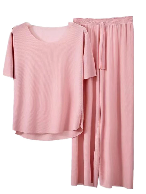 

Ice Silk Spwear Women's Summer Thin ort Sve Home Clothes Set Trendy Large Size Comfortable Breathable Nightgown