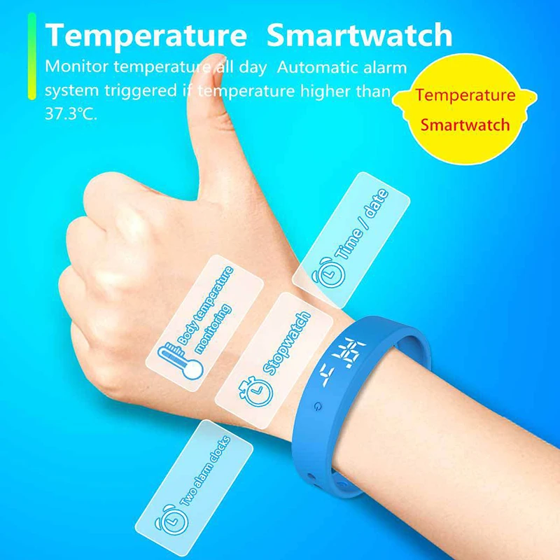 LED Digital Smart Bracelet Waterproof Smart Clock Smartband With Body Temperature Monitor Smart Band Vibration Alarm Reminder