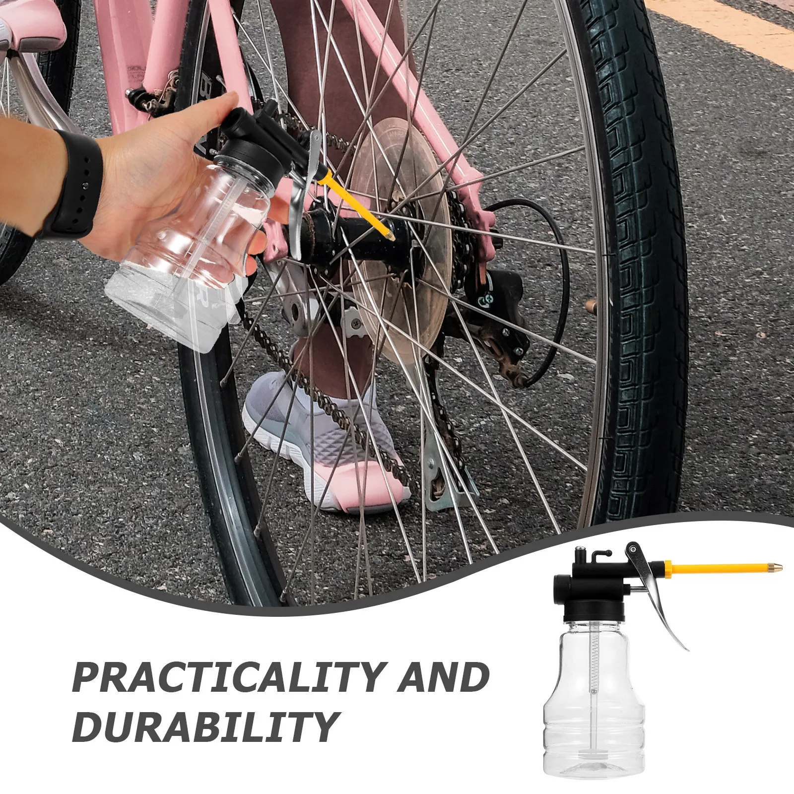 Bomba de lata de aceite, engrasador, bomba manual de 250ml, plástico duradero, nivel de aceite transparente, manguera ajustable Visible, mantenimiento mecánico de bicicleta