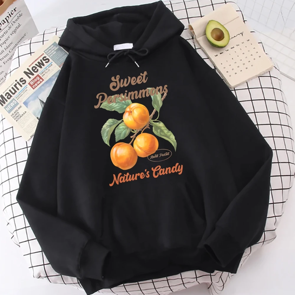 Sweet Persimmons Nature Candy Graphic Hoodie für Frauen Retro Vintage Classic Herbst Winter Kapuzenpullover Komfortpullover