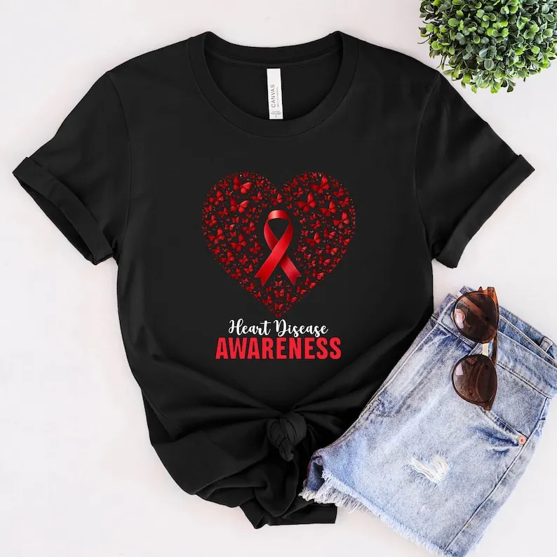 CHD Awareness Tee: Heart Disease Month Support Shirt  Shirts for Women 100 Cotton Shirts Unique Printed T-shirt Tops Vintage Tee