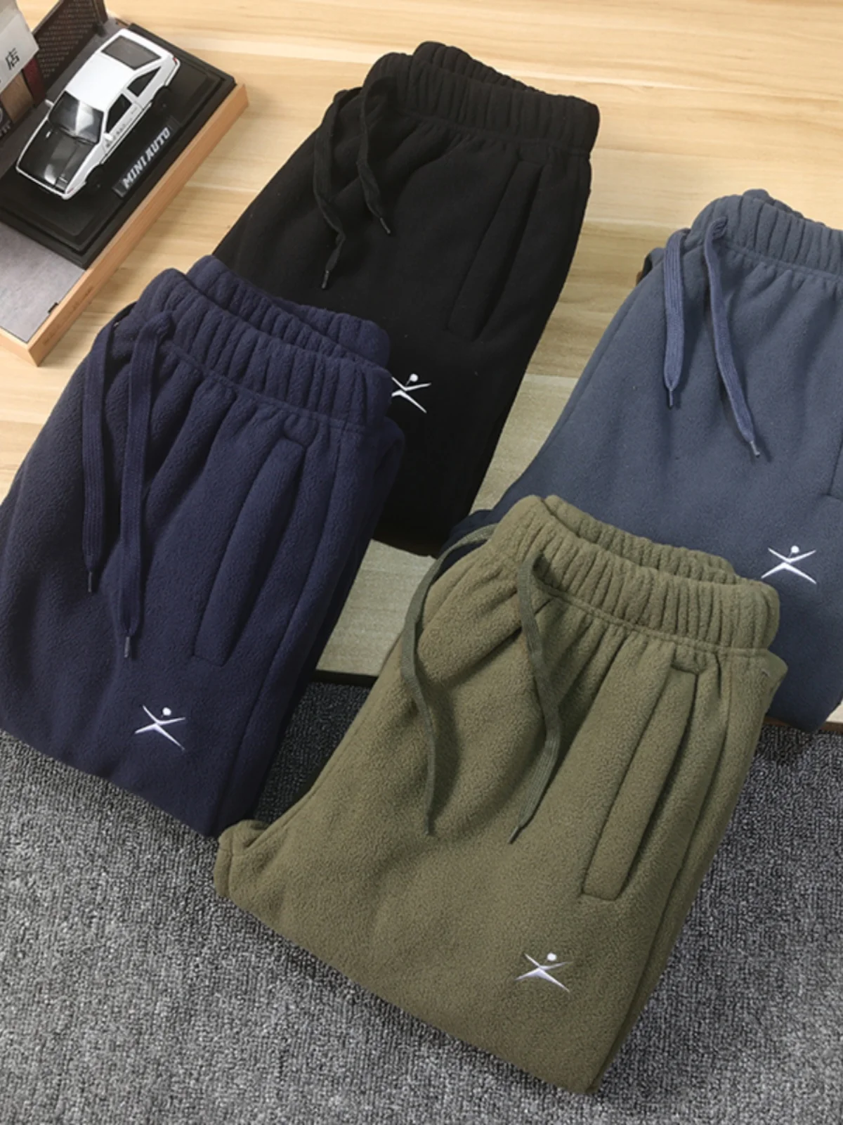 

Men's Fce Lined Thi Warm Pants Straight Leg Winter Casual Trousers Couple Autumn Winter Pure Color Thiened Sweatpants