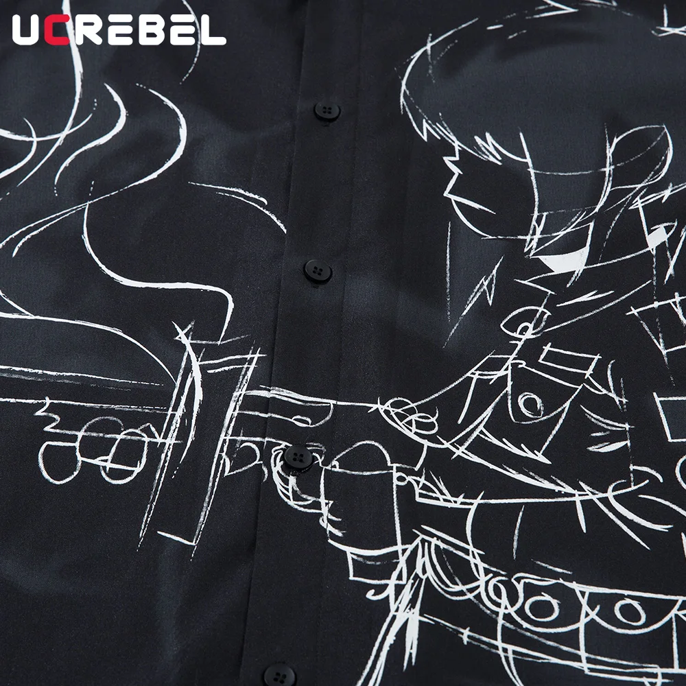 قمصان رجالي بأكمام قصيرة مطبوعة برسوم كارتونية قمصان صيفية ذات ثنيات عالية الشارع واحدة الصدر وطية صدر السترة نصف كم للرجال