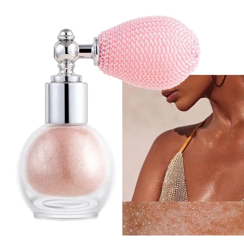 Poudre de surligneur à paillettes brillantes, sac gonflable infusé de parfum, haute lumière brillante pour le visage, le maquillage du corps, les cosmétiques en poudre scintillante