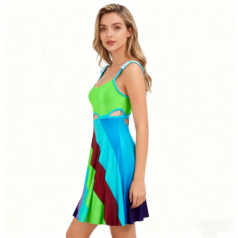 Suddenly 30 Cosplay Halter Green Mini Swimming Skirt Backless Sexy V Neck Summer Beach Sundress Vintage Party Dress Streetwear view 2