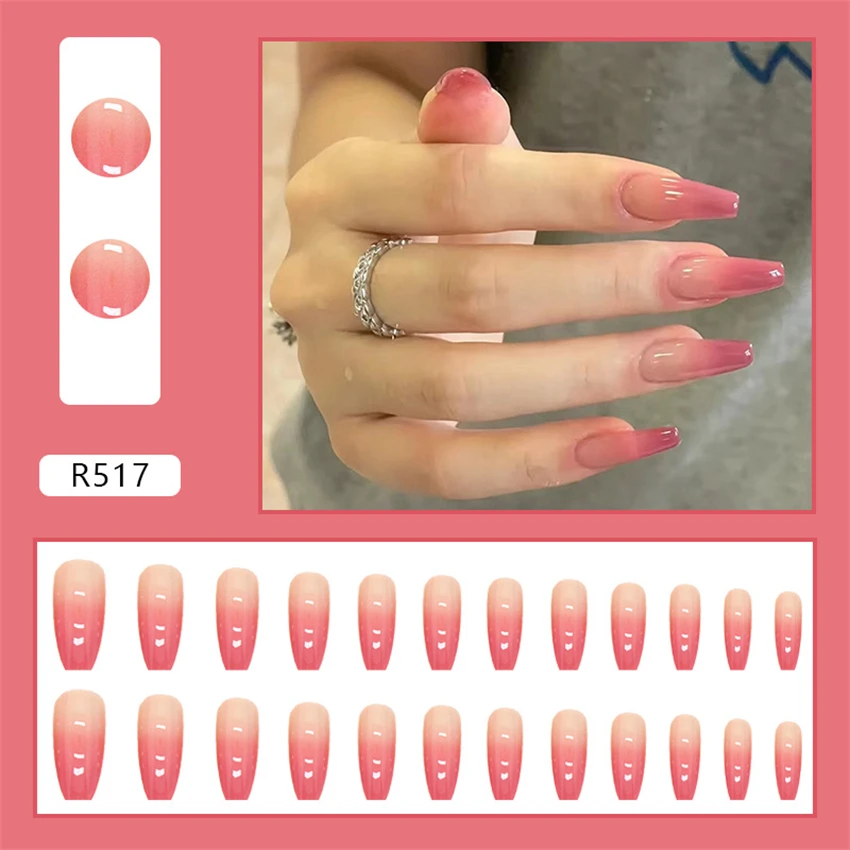 

24Pcs/Set Ice Transparent Fashion Acrylic Press on Nail Explosion Gradient Wearing False Nails Solid Colour Fake Nails Tips