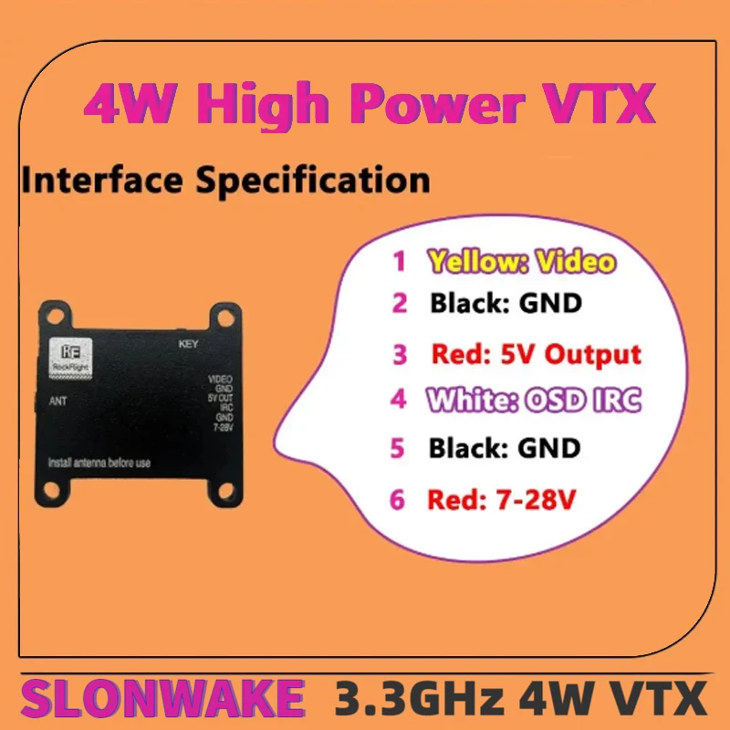 SLONWAKE FPV 3.3G 16CH 4000mW Nadajnik Wideo VTX o Dużej Mocy z Anteną, Mały Rozmiar, do Dronów RC FPV Dalekiego Zasięgu i Samolotów Stałopłatowych