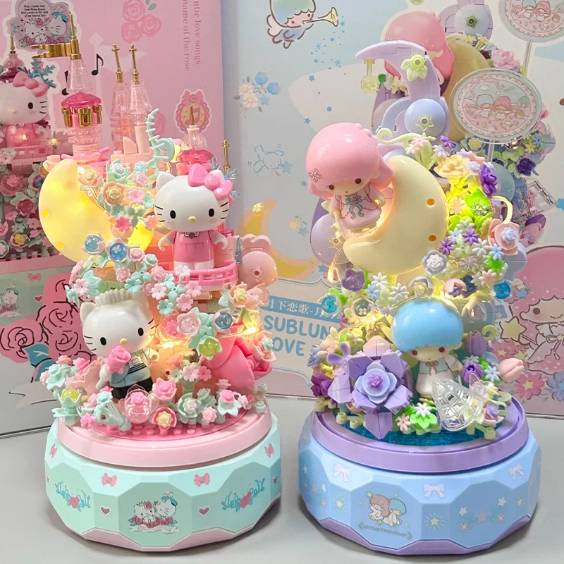 Sanrio Hello Kitty Little Twin Star ประกอบด้วยตัวเองกล่องดนตรีคริสต์มาส Little Night Light ปัจจุบันเดสก์ท็อปตกแต่งของขวัญ