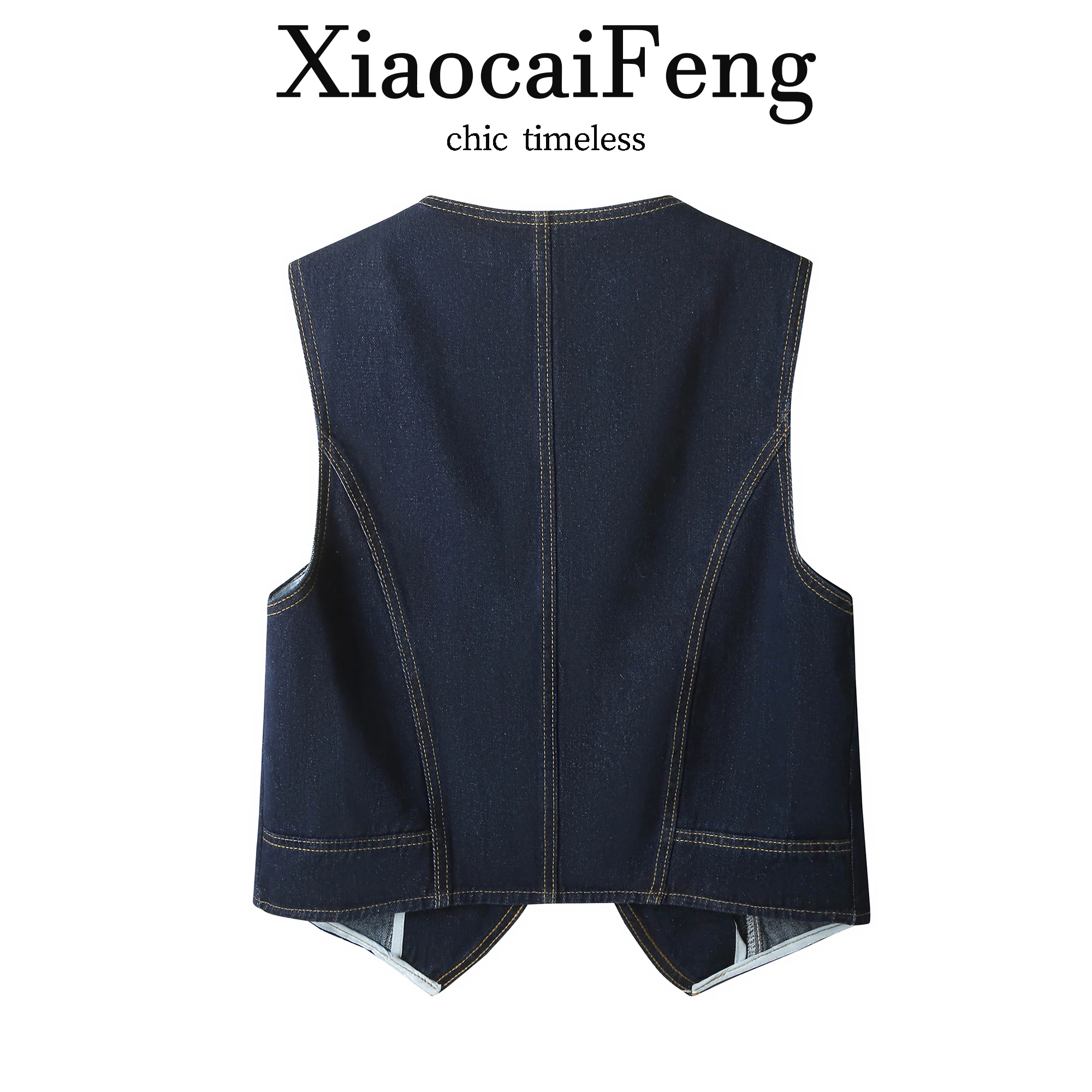 Retro Metal Buckle Denim Vest Women's Short Jacket Summer Fashionable Layered V-Neck Shoulder Pad Sleeveless Trendy Vest