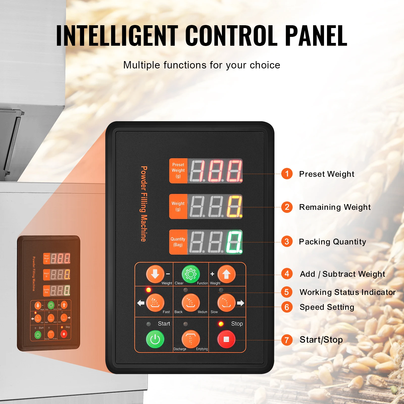 Riempitrice automatica per pesatura di polvere da 10-999 g con pedale per imballaggio granulare di tè con semi di fagioli