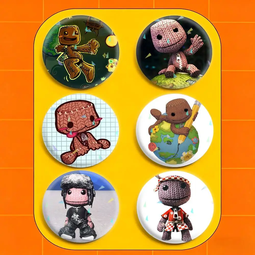 

Funny LBP Sackboy Cartoon Style 32/44/58mm Handmade Pins Round Brooch Badge Backpacks Clothes Jewelry Gifts