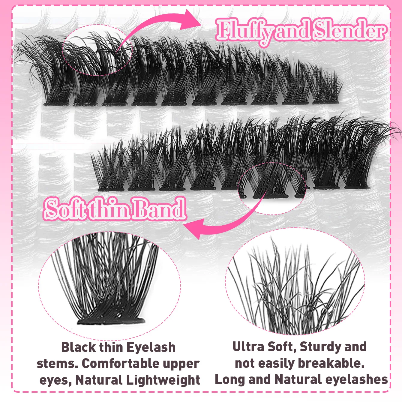 Individual Eyelash Extensions in C D Curl Clusters, Long and Extra Thick, Voluminous Style for DIY eyelash Extension