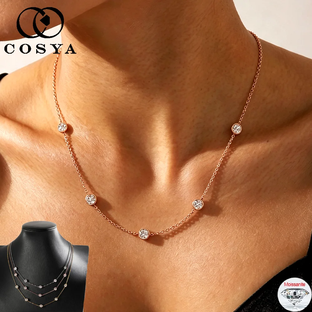 COSYA 2.5cttw Moissanite Bubble Necklace for Women 100% S925 Silver Plated 18K Gold Bezel Lab Diamond Chain Fine Jewelry Gift