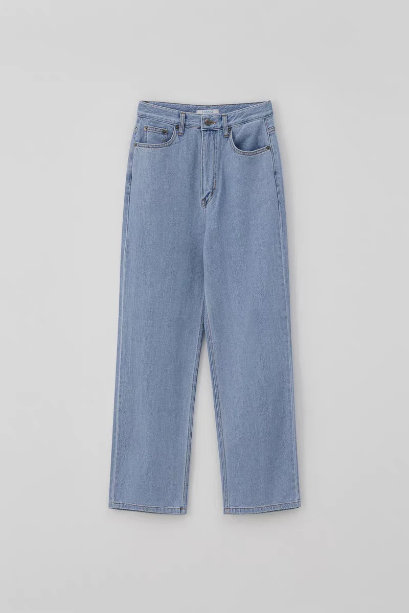 Minceur taille haute coupe ample bleu clair américain Sle Denim jean PREON travail décontracté taille haute jambe large coupe droite jean