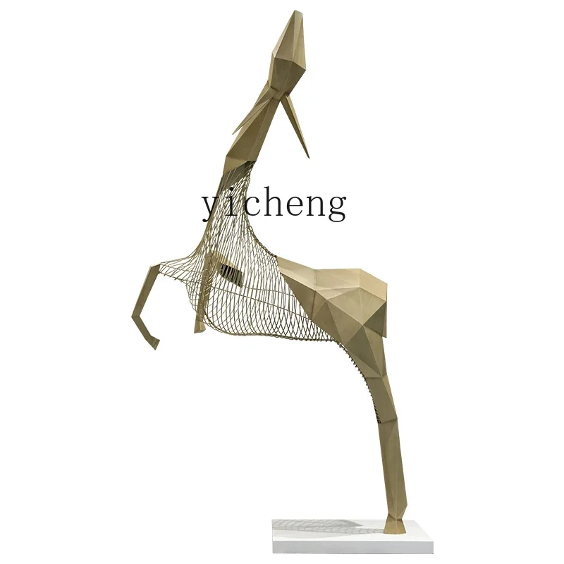 L2-3  large stainless steel abstract deer sculpture art installation hotel floor-to-ceiling ornament