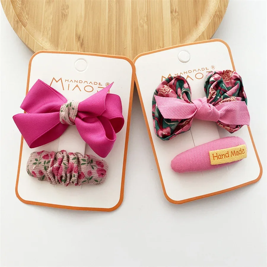 Baby Girls Cute Prints Fabric Bow Ornament Hair BB Clip Kids Lovely Red Dots Barrettes Students Hairpins Autumn Hair Accessories