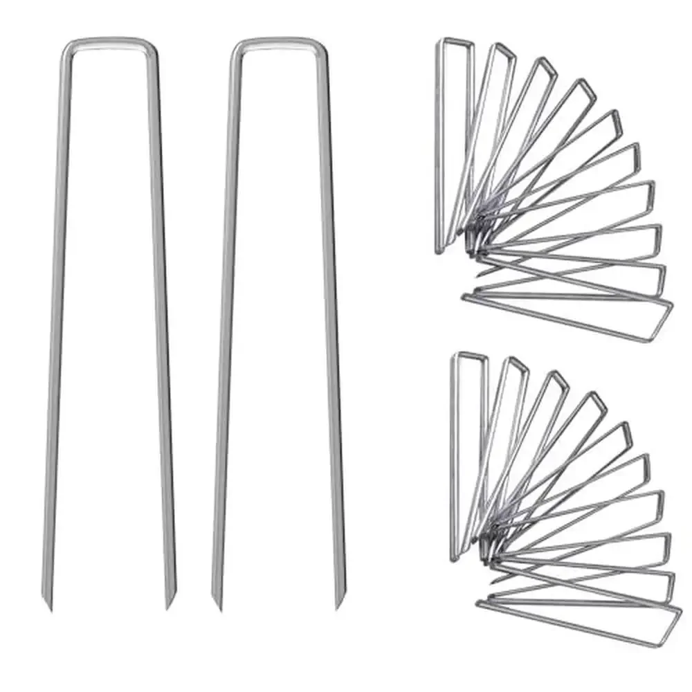

12-Inch Anti-Rust Galvanized Landscape Staples Stakes 50 PCS Secure Ground Cover and Gardening