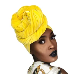 Women Muslim Long Tail velvet Scarf Hat Turban Chemo Cap Hair Loss Islamic Headwrap African Head Cover Wrap Cap Headwear Beanie