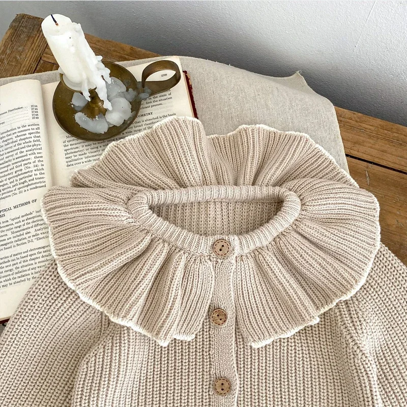 New baby clothing for spring and autumn seasons, 0-3 year old girls, ruffled collar knitted jacket sweater