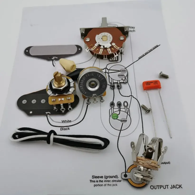 

Guitar Potentiometer CTS 250K Copper shaft Wiring Kit CDE 225P .033 100V Orange Drop Cap +Welding line drawing