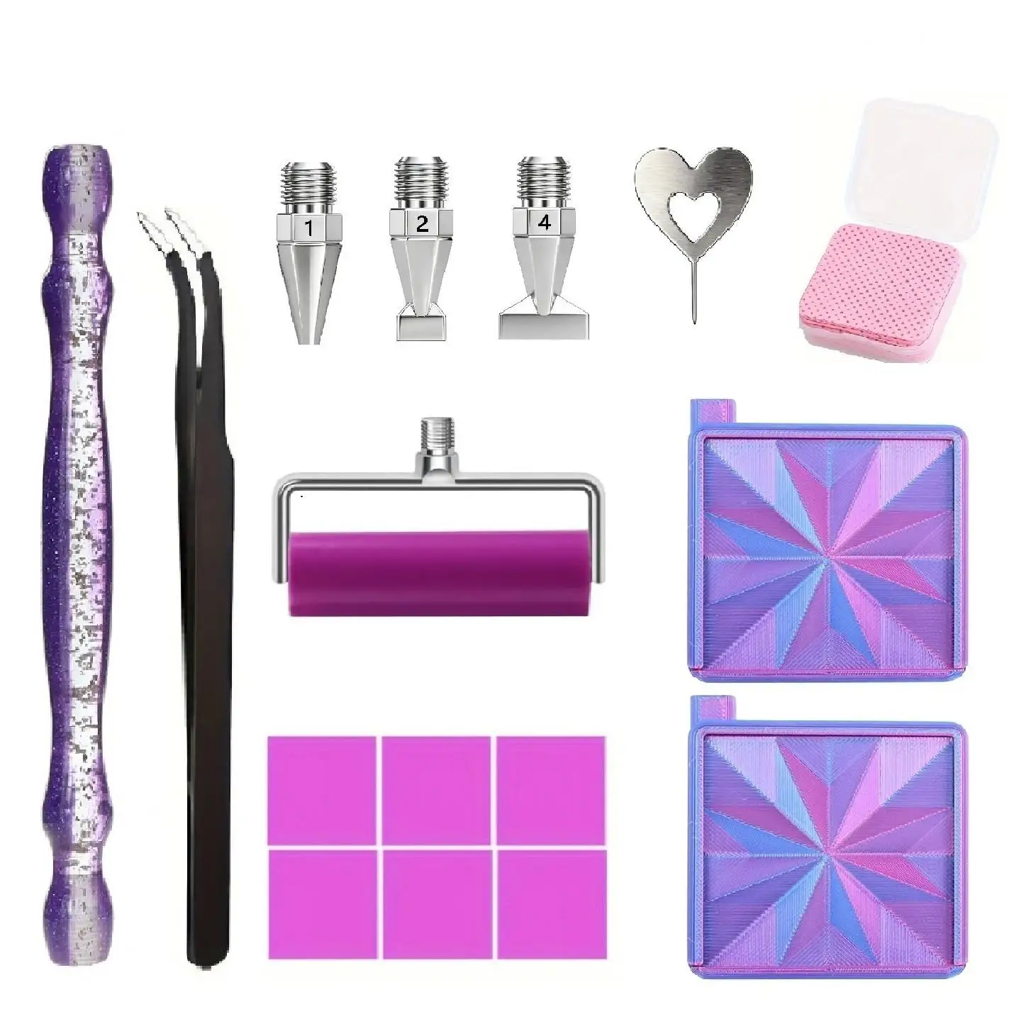 DIY 5D Diamond Painting Tool Set, 1 Fine Glitter Resin Dotting Pen, 3 Different Models of the Latest Threaded Dotting Tips, 1 Diamond Painting Roller