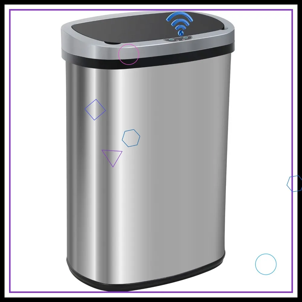 

Automatic Touch-Free 13 Gallon Stainless Steel Trash Can with Lid for Kitchen Bathroom Office